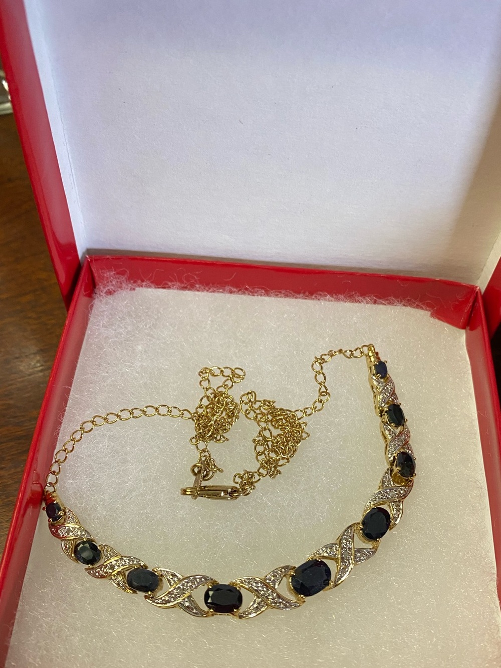 18K YG Over SS Diamonds  7.0 CTW Sapphire 17 In
